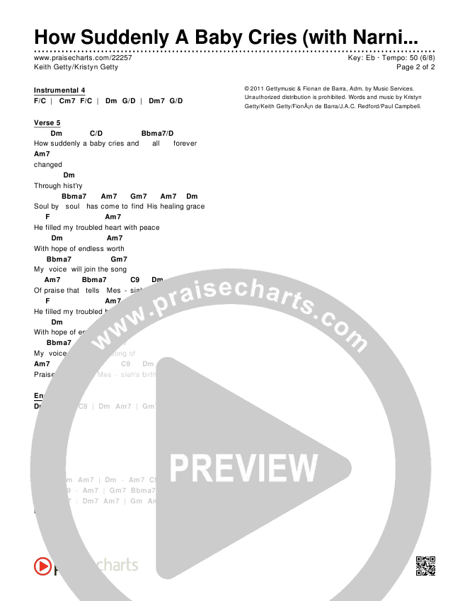 How Suddenly A Baby Cries (with Narnian Reel) Chords & Lyrics (Keith & Kristyn Getty)
