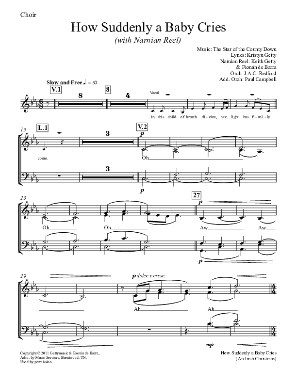 How Suddenly A Baby Cries (with Narnian Reel) Choir Sheet (Keith & Kristyn Getty)