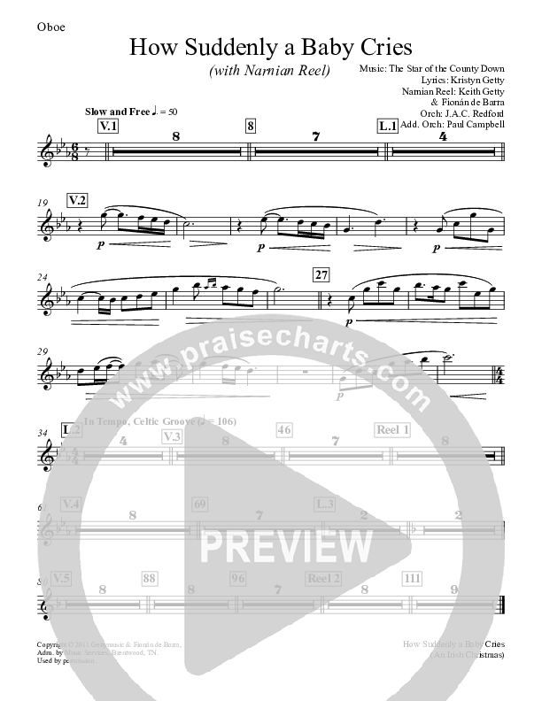 How Suddenly A Baby Cries (with Narnian Reel) Oboe (Keith & Kristyn Getty)