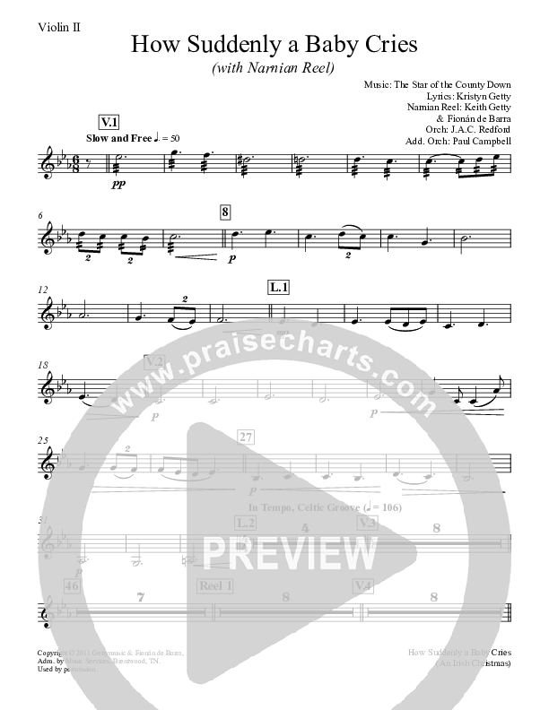 How Suddenly A Baby Cries (with Narnian Reel) Violin 2 (Keith & Kristyn Getty)