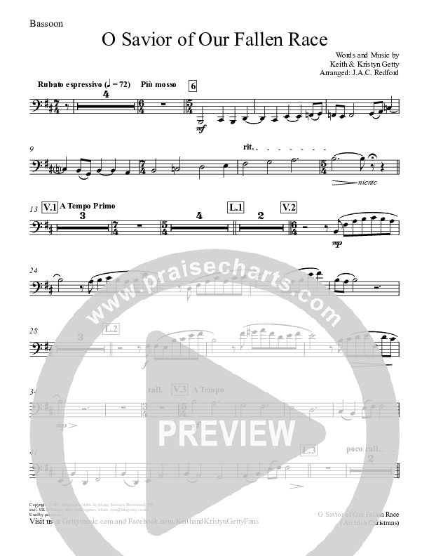 O Savior Of Our Fallen Race Bassoon (Keith & Kristyn Getty)