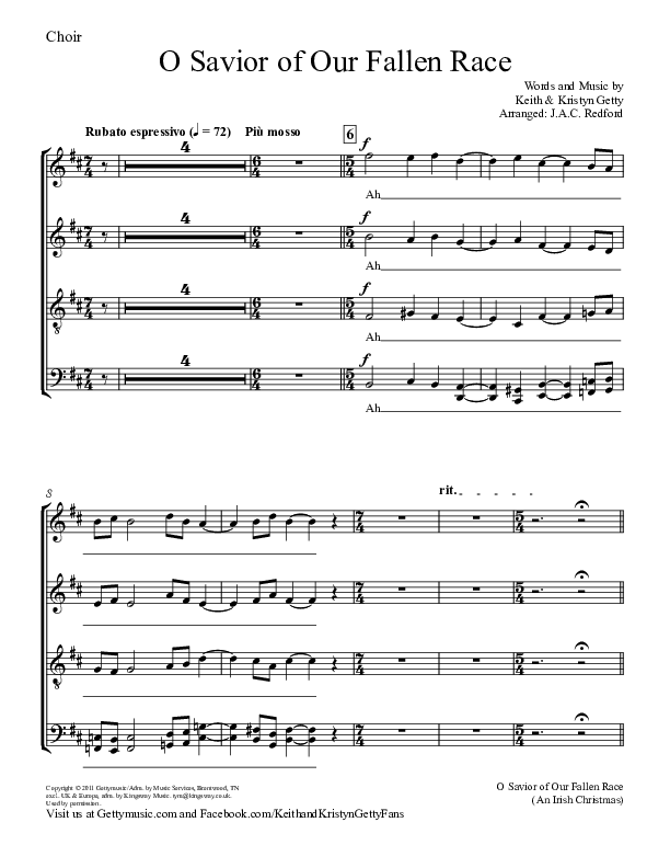 O Savior Of Our Fallen Race Choir Sheet (Keith & Kristyn Getty)