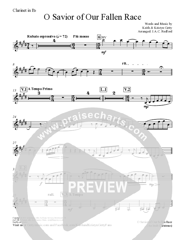 O Savior Of Our Fallen Race Clarinet (Keith & Kristyn Getty)