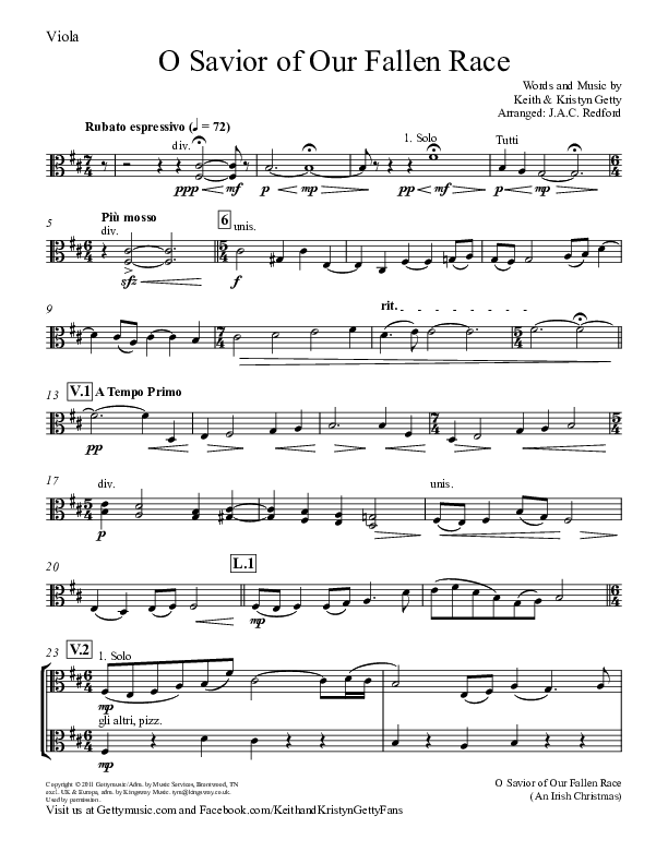 O Savior Of Our Fallen Race Viola (Keith & Kristyn Getty)