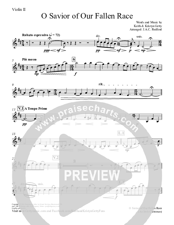 O Savior Of Our Fallen Race Violin 2 (Keith & Kristyn Getty)