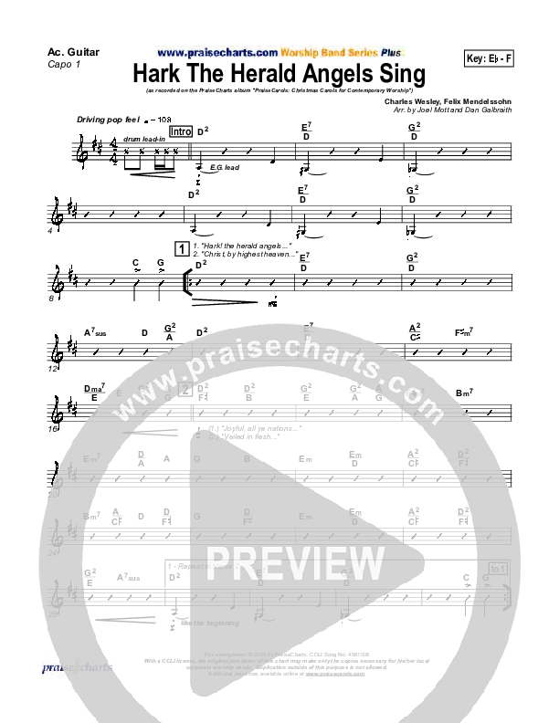 Hark The Herald Angels Sing Acoustic Guitar (PraiseCharts Band / Arr. Daniel Galbraith / Joel Mott)