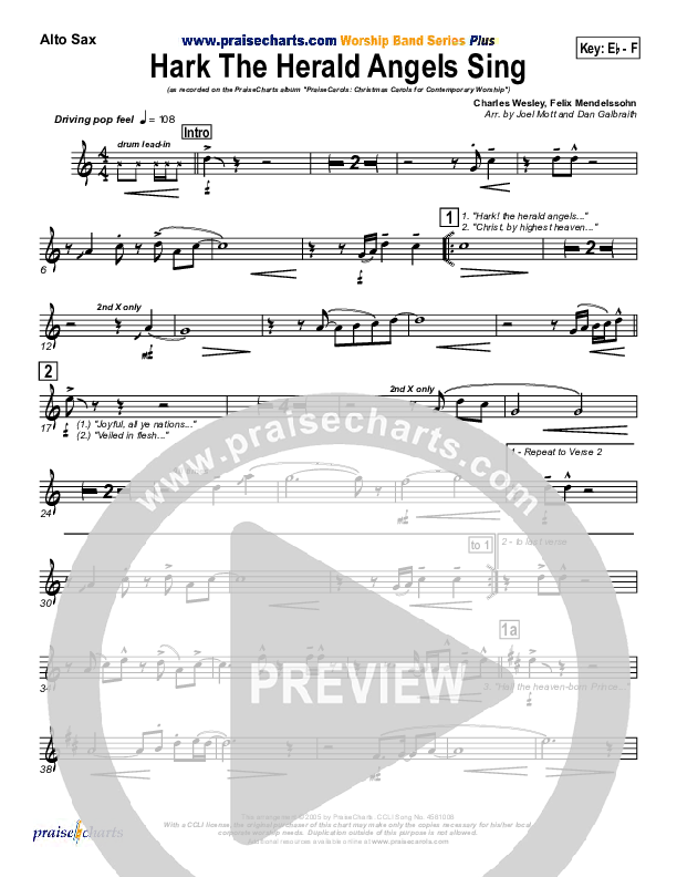 Hark The Herald Angels Sing Alto Sax (PraiseCharts Band / Arr. Daniel Galbraith / Joel Mott)