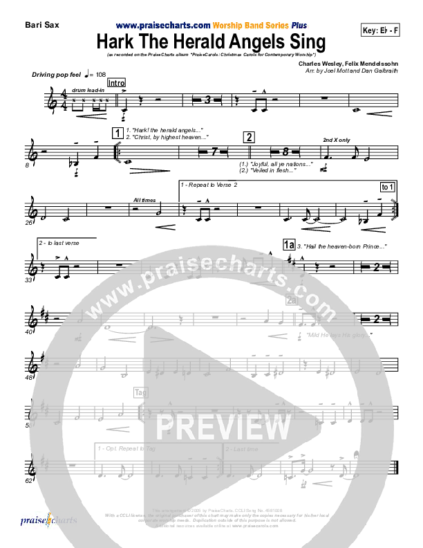 Hark The Herald Angels Sing Bari Sax (PraiseCharts Band / Arr. Daniel Galbraith / Joel Mott)