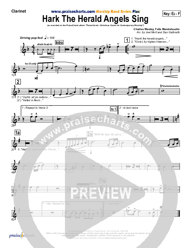 Hark The Herald Angels Sing Clarinet (PraiseCharts Band / Arr. Daniel Galbraith / Joel Mott)