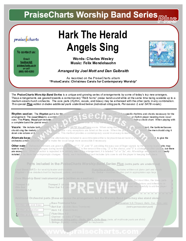 Hark The Herald Angels Sing Orchestration (PraiseCharts Band / Arr. Daniel Galbraith, Joel Mott)