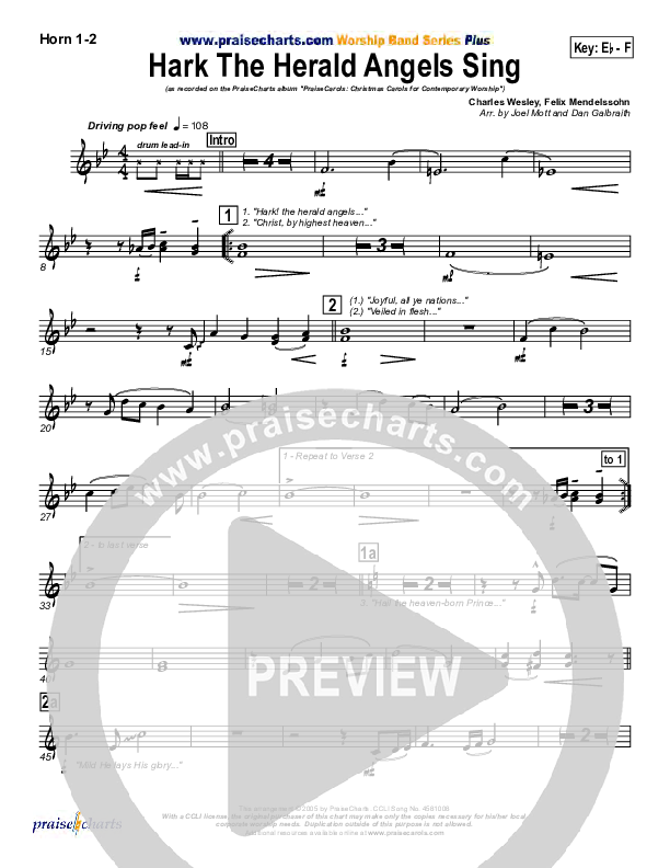 Hark The Herald Angels Sing French Horn 1/2 (PraiseCharts Band / Arr. Daniel Galbraith / Joel Mott)