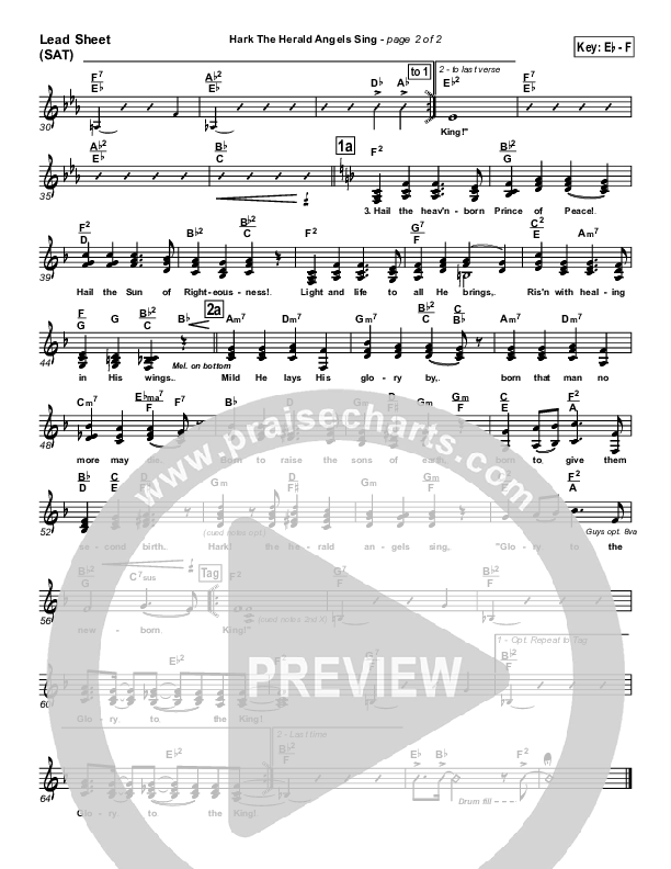 Hark The Herald Angels Sing Lead Sheet (SAT) (PraiseCharts Band / Arr. Daniel Galbraith / Joel Mott)