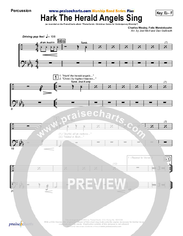 Hark The Herald Angels Sing Percussion (PraiseCharts Band / Arr. Daniel Galbraith / Joel Mott)