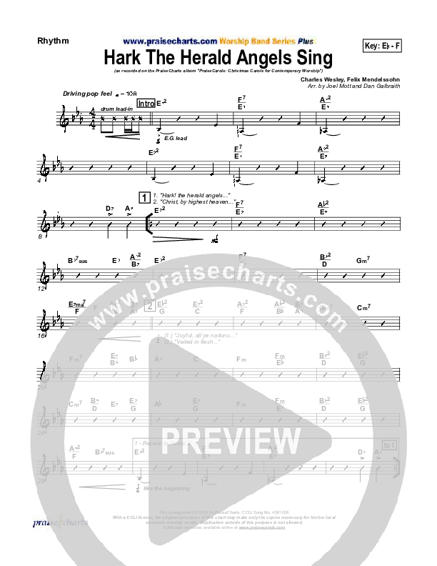 Hark The Herald Angels Sing Rhythm Chart (PraiseCharts Band / Arr. Daniel Galbraith / Joel Mott)