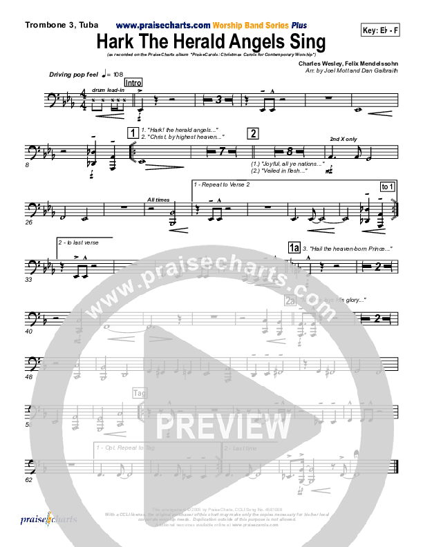 Hark The Herald Angels Sing Trombone 3 (PraiseCharts Band / Arr. Daniel Galbraith / Joel Mott)