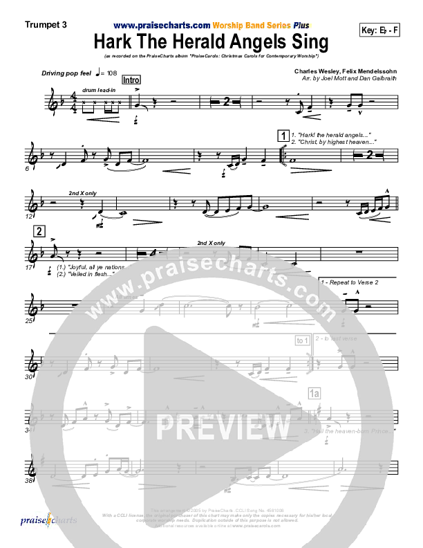 Hark The Herald Angels Sing Trumpet 3 (PraiseCharts Band / Arr. Daniel Galbraith / Joel Mott)