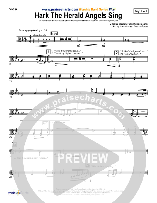 Hark The Herald Angels Sing Viola (PraiseCharts Band / Arr. Daniel Galbraith / Joel Mott)