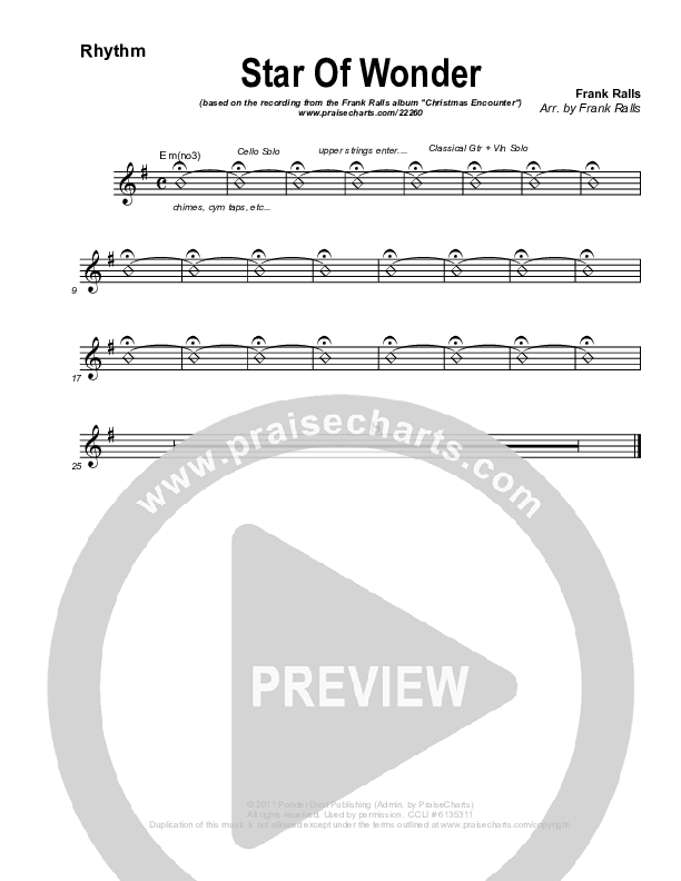 Star Of Wonder Rhythm Chart (Frank Ralls)