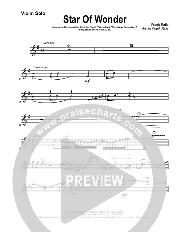 Star Of Wonder Violins (Frank Ralls)