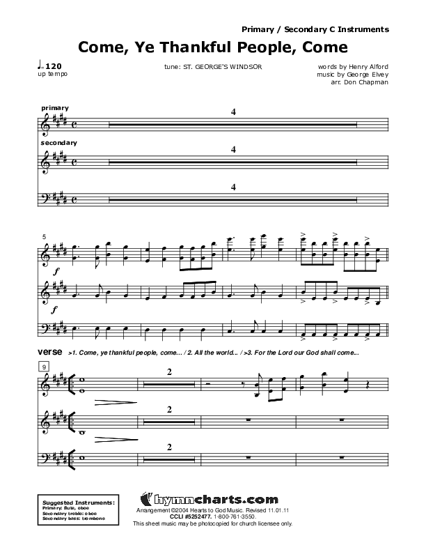 Come Ye Thankful People Come C Instruments (Don Chapman)