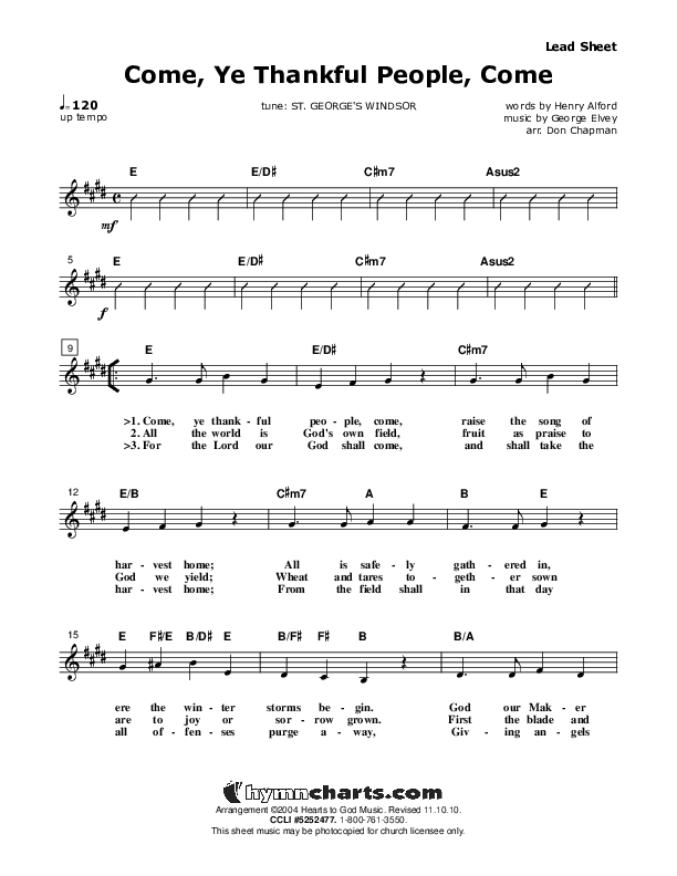 Come Ye Thankful People Come Lead Sheet (Don Chapman)