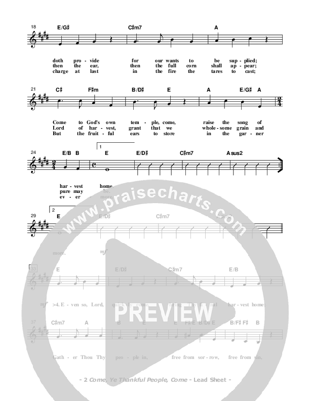 Come Ye Thankful People Come Lead Sheet (Don Chapman)