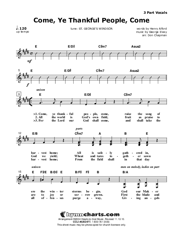 Come Ye Thankful People Come Lead Sheet (SAT) (Don Chapman)