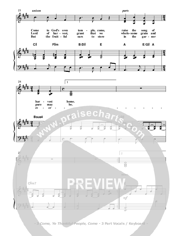 Come Ye Thankful People Come Piano/Vocal (SAT) (Don Chapman)