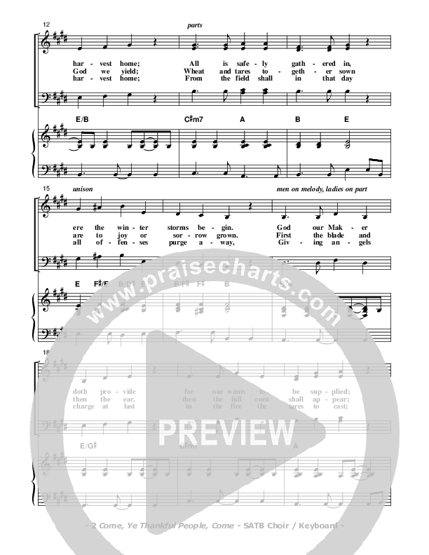 Come Ye Thankful People Come Piano/Vocal (SATB) (Don Chapman)