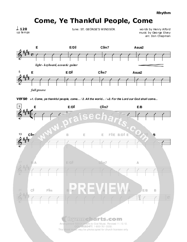 Come Ye Thankful People Come Rhythm Chart (Don Chapman)