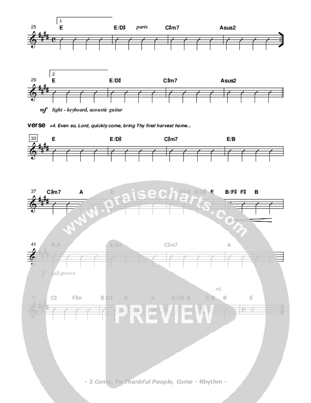 Come Ye Thankful People Come Rhythm Chart (Don Chapman)