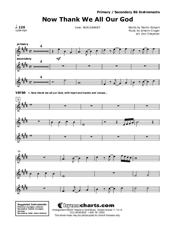 Now Thank We All Our God Bb Instruments (Don Chapman)