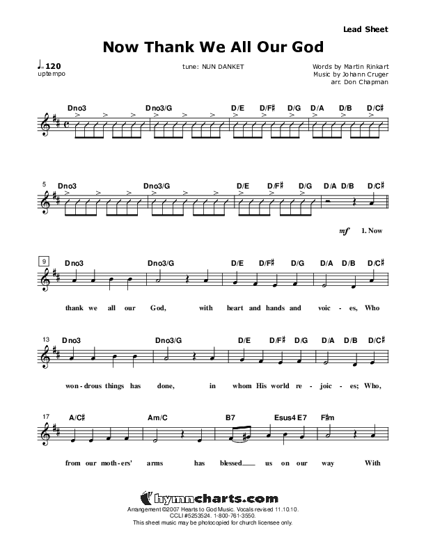 Now Thank We All Our God Lead Sheet (Don Chapman)