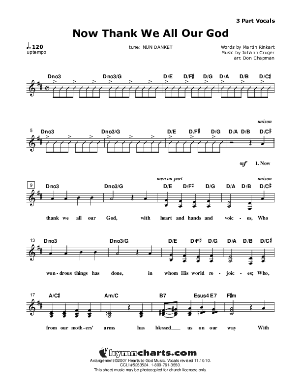 Now Thank We All Our God Lead Sheet (SAT) (Don Chapman)