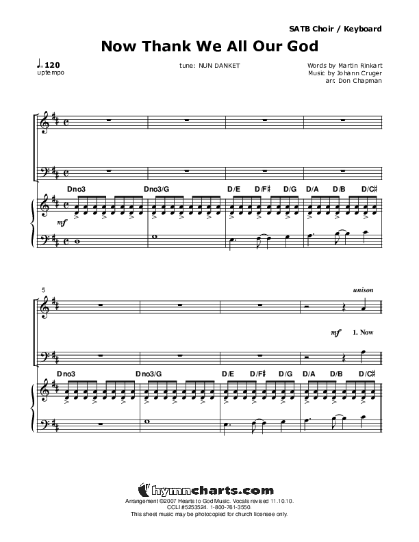 Now Thank We All Our God Piano/Vocal (SATB) (Don Chapman)