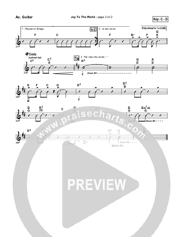 Joy To The World Acoustic Guitar (PraiseCharts Band / Arr. Daniel Galbraith)