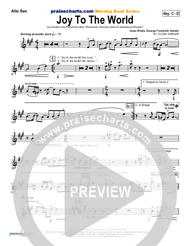 Joy To The World Alto Sax (PraiseCharts Band / Arr. Daniel Galbraith)