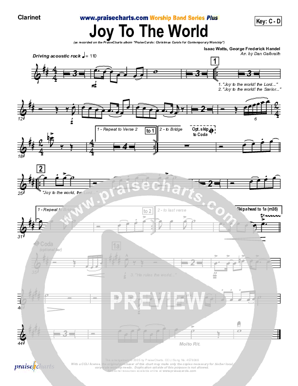 Joy To The World Clarinet (PraiseCharts Band / Arr. Daniel Galbraith)