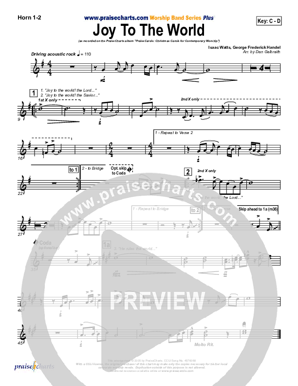Joy To The World French Horn 1/2 (PraiseCharts Band / Arr. Daniel Galbraith)
