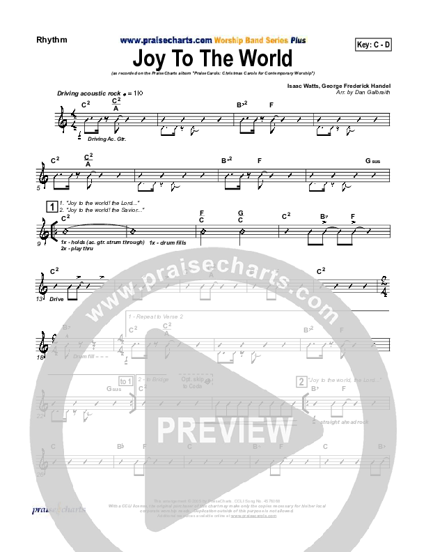 Joy To The World Rhythm Chart (PraiseCharts Band / Arr. Daniel Galbraith)