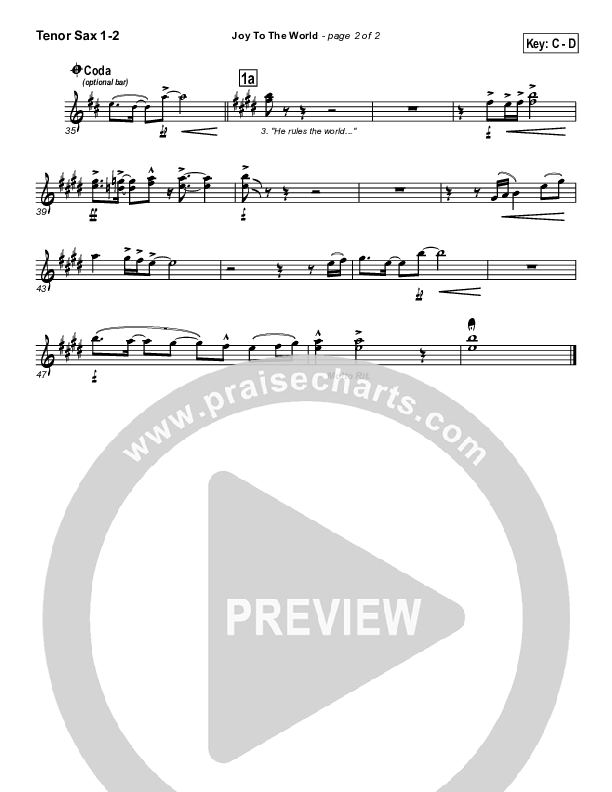 Joy To The World Tenor Sax 1/2 (PraiseCharts Band / Arr. Daniel Galbraith)