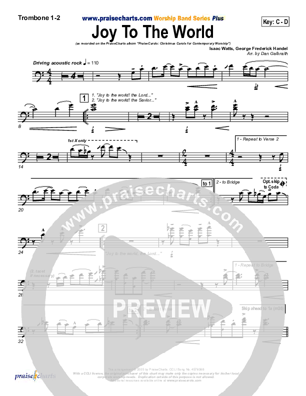 Joy To The World Trombone 1/2 (PraiseCharts Band / Arr. Daniel Galbraith)