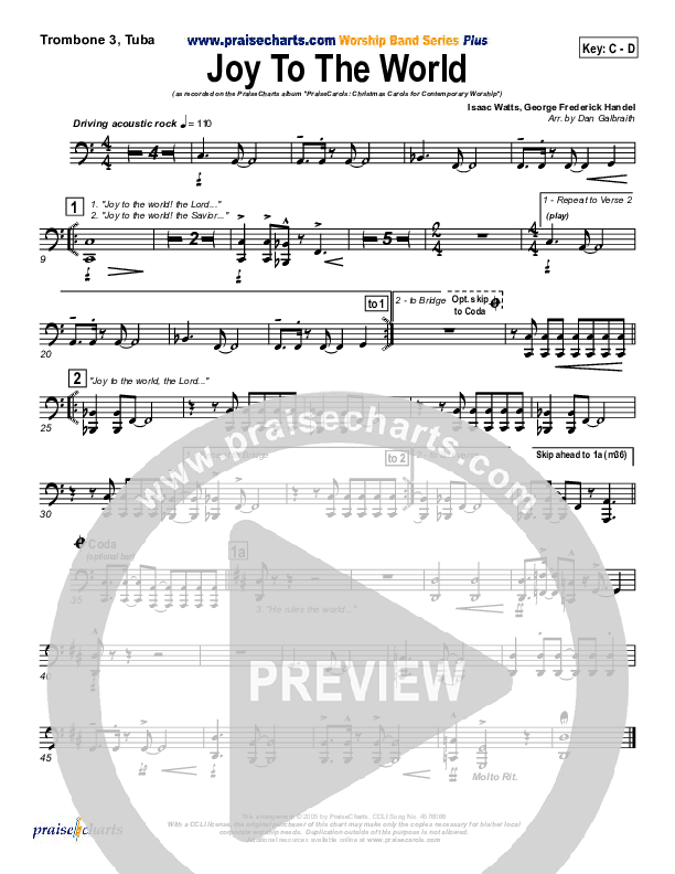 Joy To The World Trombone 3 (PraiseCharts Band / Arr. Daniel Galbraith)