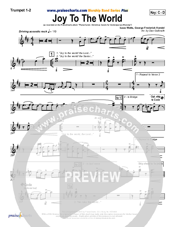 Joy To The World Trumpet 1,2 (PraiseCharts Band / Arr. Daniel Galbraith)