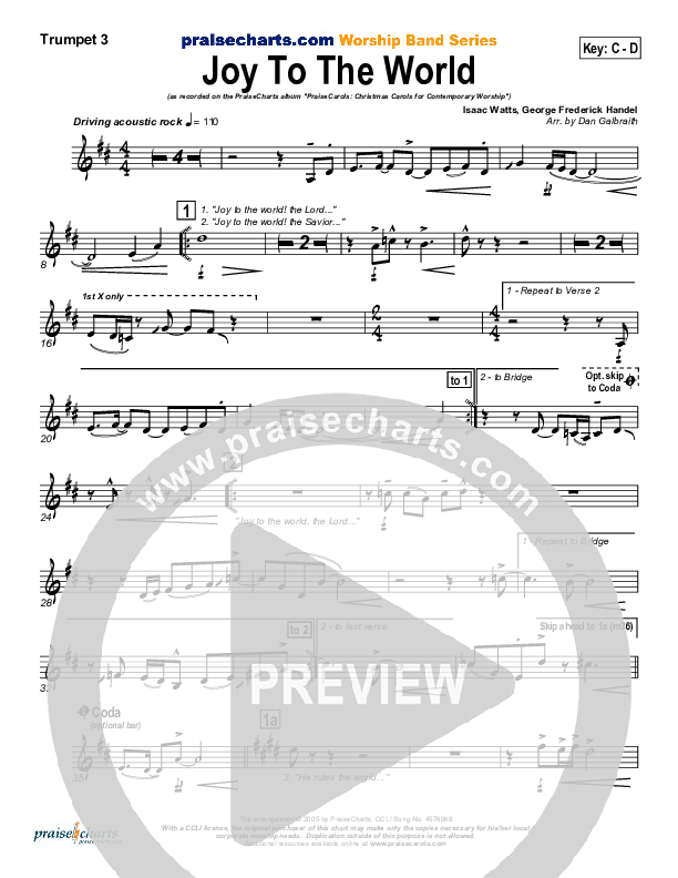 Joy To The World Trumpet 3 (PraiseCharts Band / Arr. Daniel Galbraith)