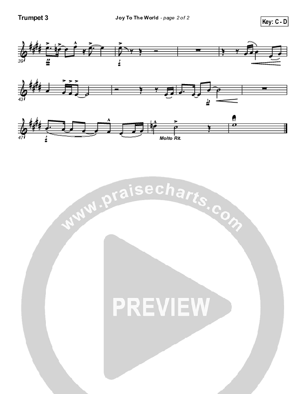Joy To The World Trumpet 3 (PraiseCharts Band / Arr. Daniel Galbraith)