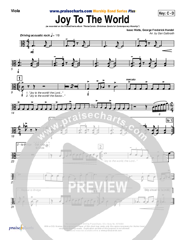 Joy To The World Viola (PraiseCharts Band / Arr. Daniel Galbraith)