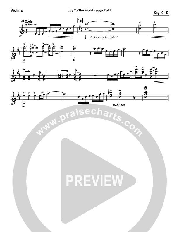 Joy To The World Violins (PraiseCharts Band / Arr. Daniel Galbraith)