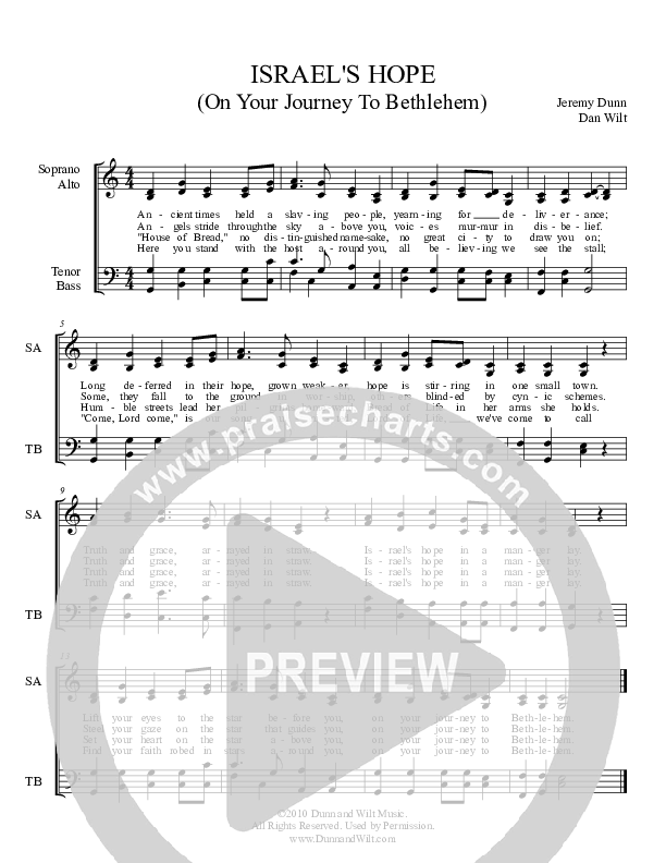 Israel's Hope (On Your Journey To Bethlehem) Lead Sheet (Dunn and Wilt)
