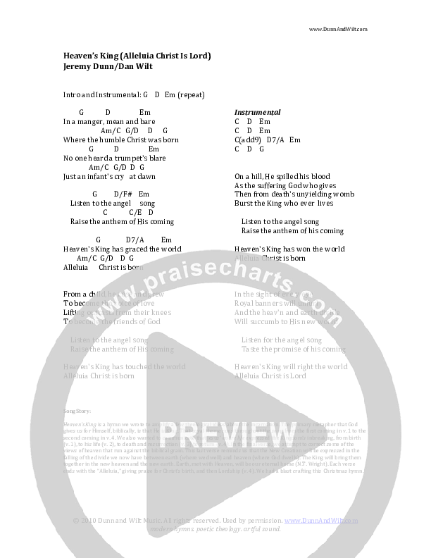 Heaven's King (Alleluia Christ Is Born) Chord Chart (Dunn and Wilt)